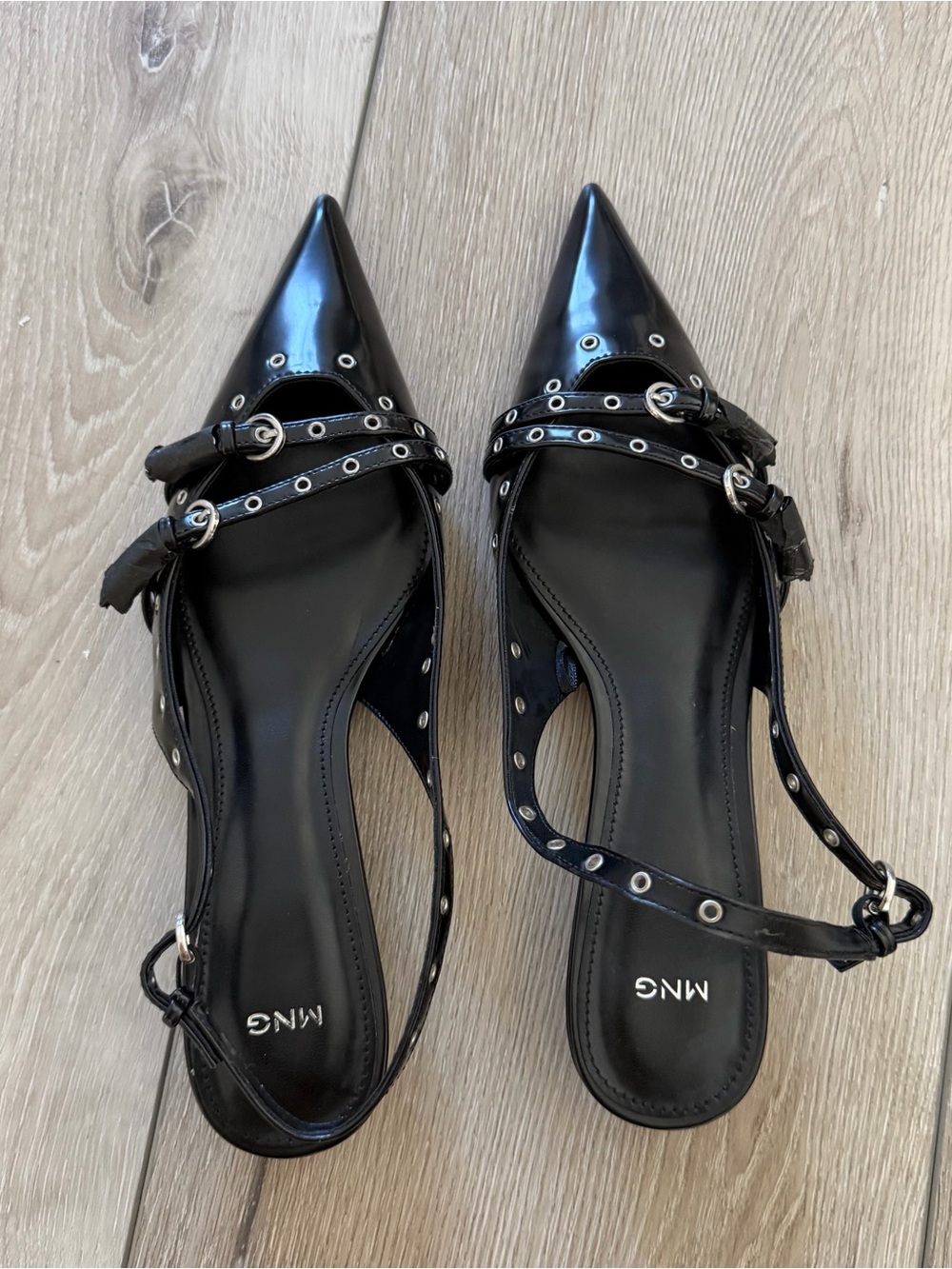 Mango Black Pointed Slingback Flats with Eyelet Straps